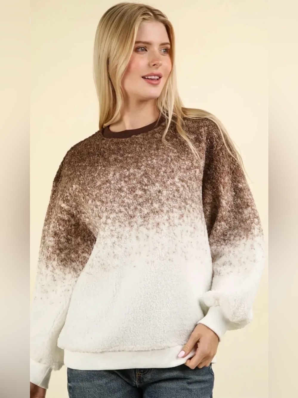 GILLI Plus Ombre Fuzzy Teddy Pullover Sweater Mocha NWT 1X 2X 3X